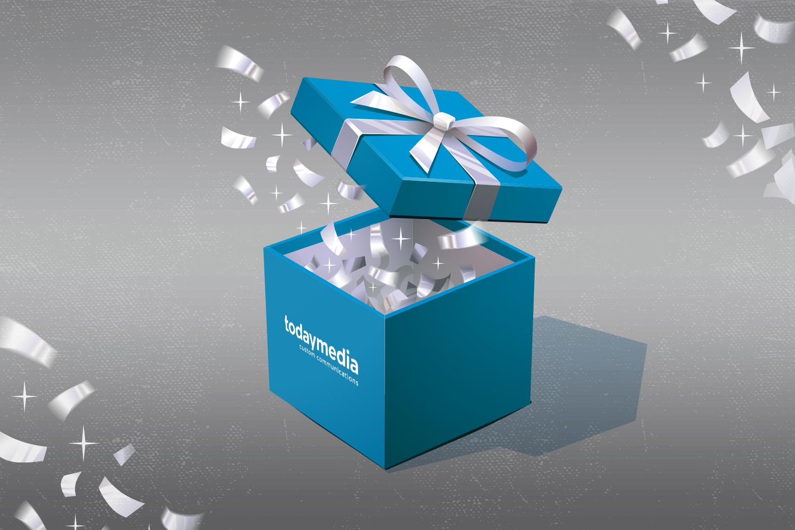 Illustration of a gift box with confetti coming out of it.